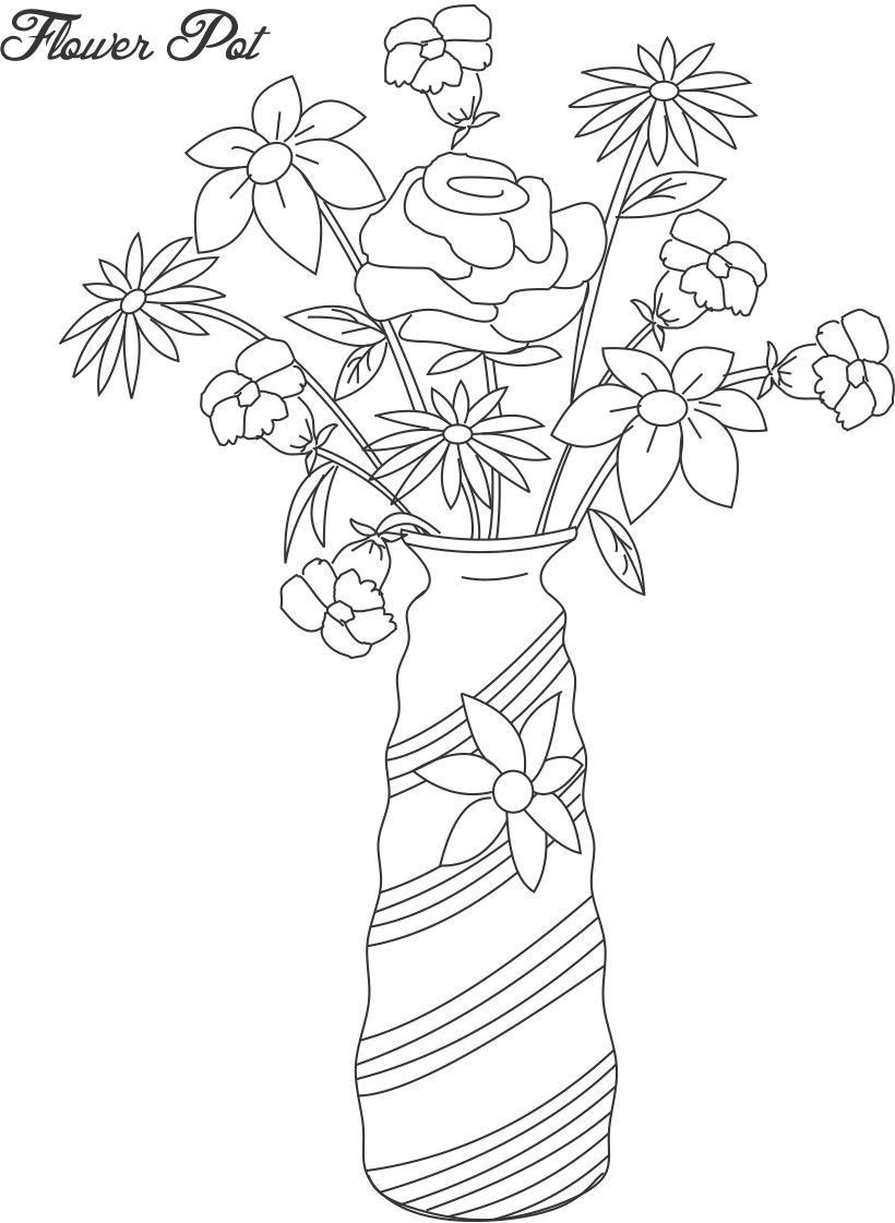 Flower page printable coloring sheets flower pot coloring printable page for kids decorativâ printable flower coloring pages flower drawing coloring pages
