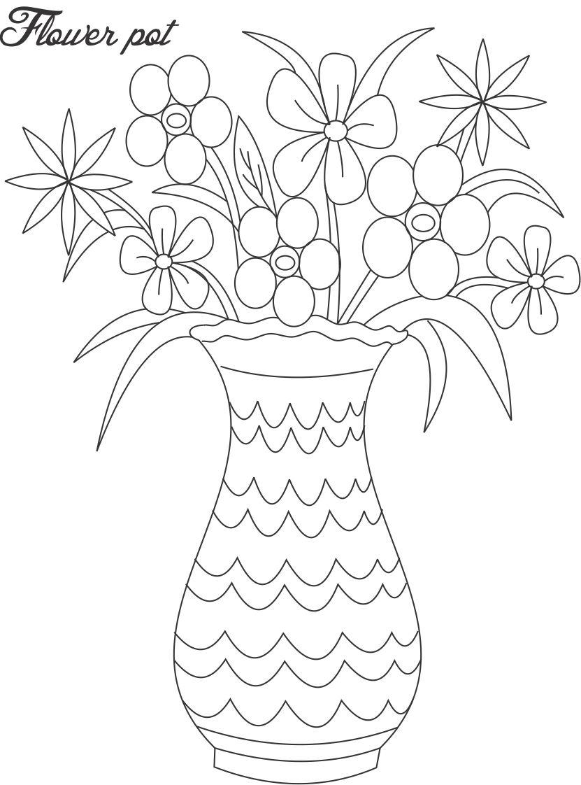 Flower pot coloring printable page for kids