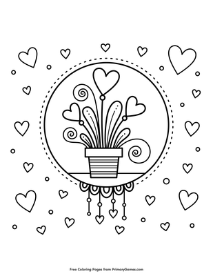 Hearts in flower pot coloring page â free printable pdf from