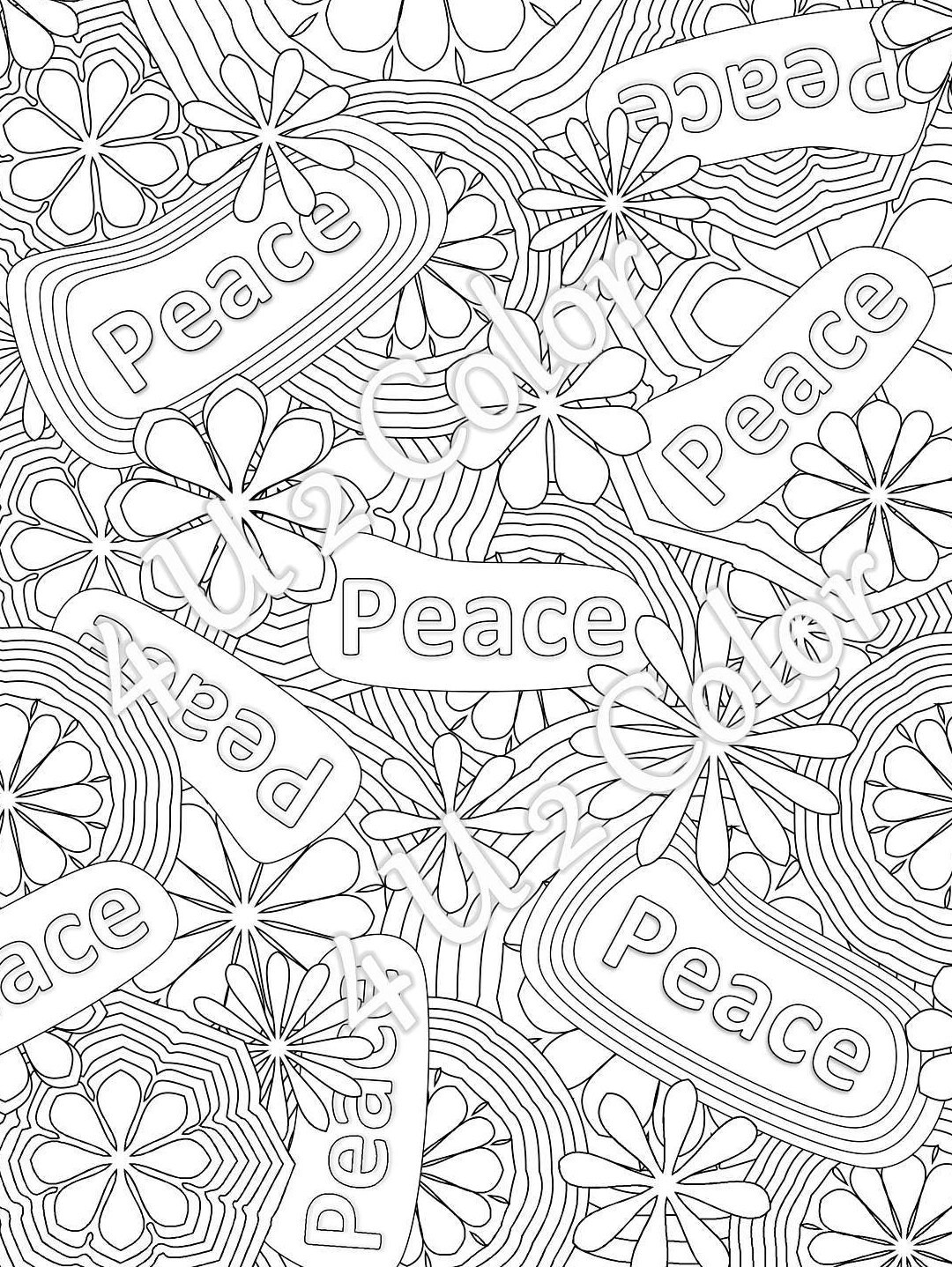 Flower power look for peace coloring page flower coloring page adult coloring page printable coloring page downloadable page