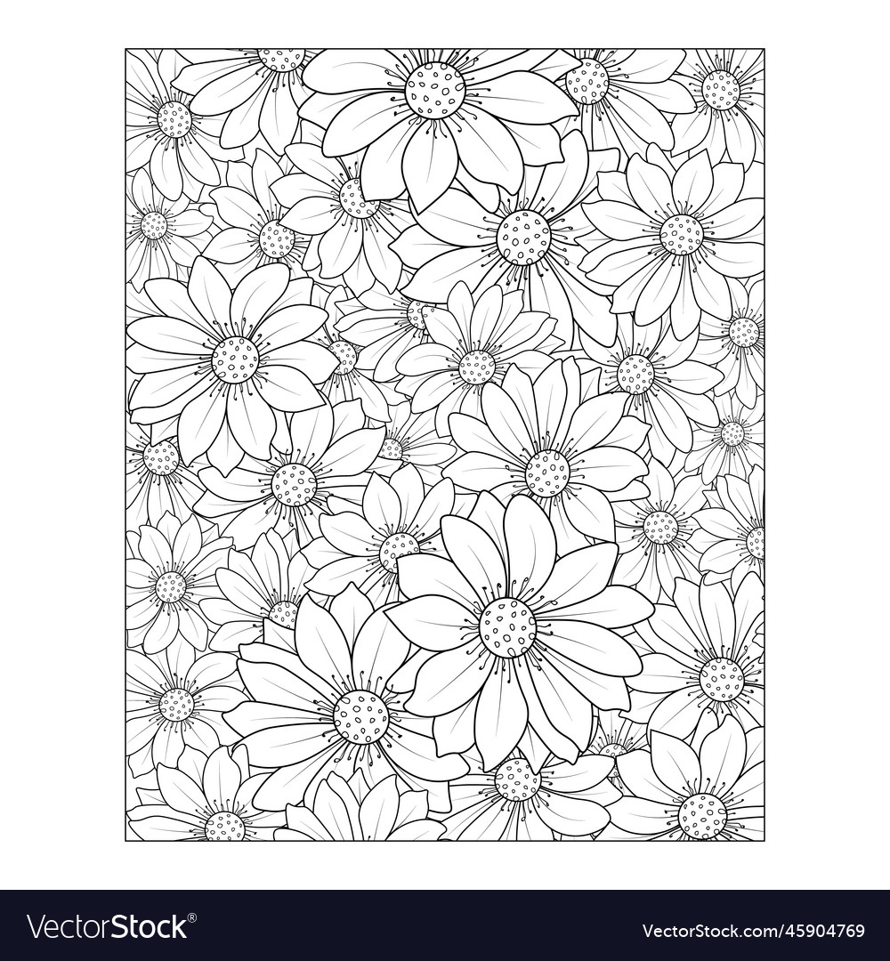 Simple daisy flower coloring page seamless pattern