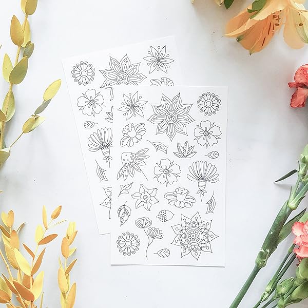 Floral coloring stickers for flowers planner decoration party favors or crafting sheets handmade products