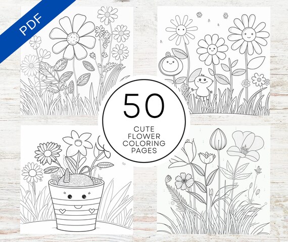 Kdp interior cute flower coloring pages for kids teens x canva template printable pdf floral botanical colouring sheets