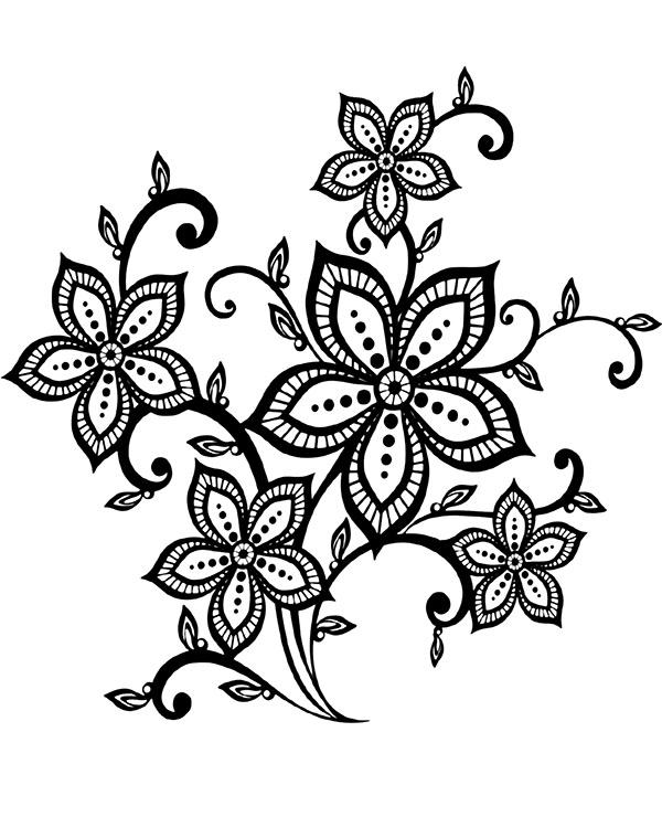 Printable relaxing coloring picture with flowers tattoo