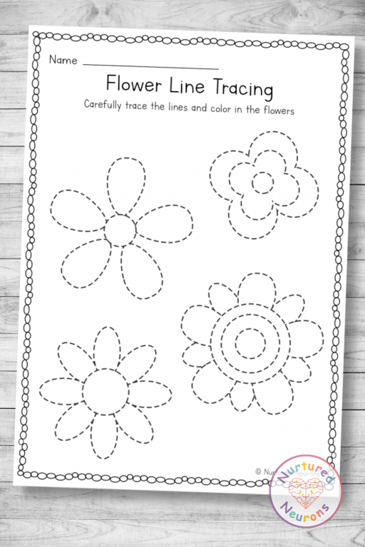 Simple flower tracing and coloring sheet preschool printable