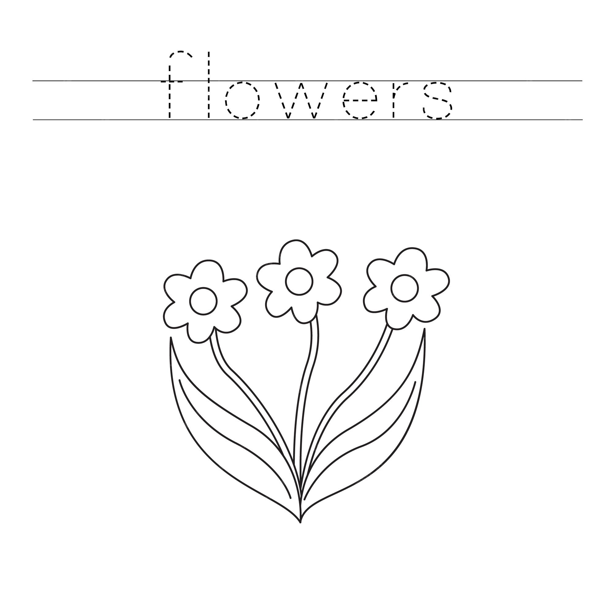Premium vector trace the letters and color cartoon flowers handwriting practice for kids