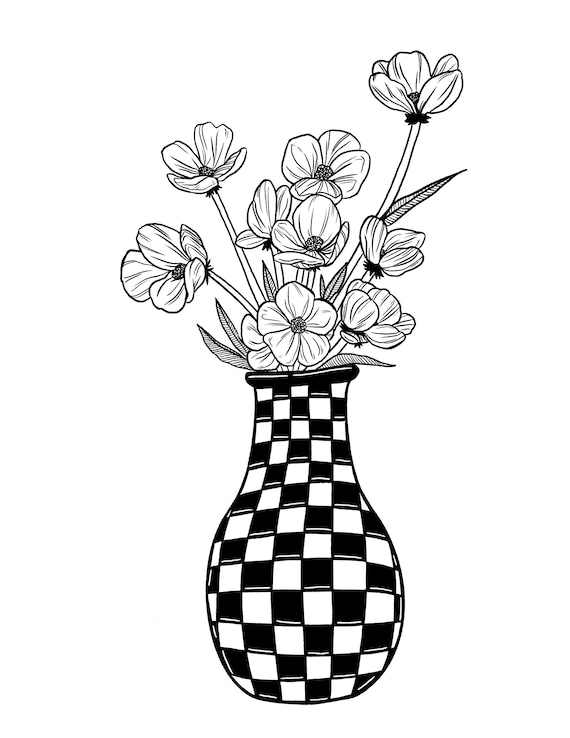 Vase of flowers digital coloring page for kids and adults instant download printable download now