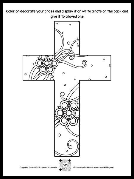 Free printable cross coloring page with flowers â the art kit