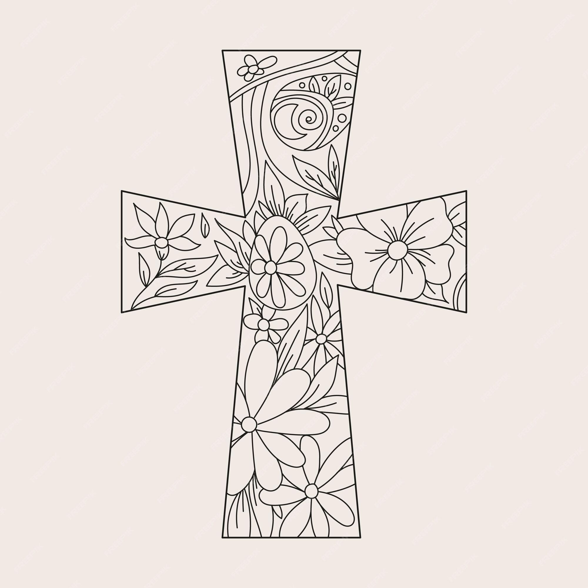 Premium vector a cross with flowers and a flower on it