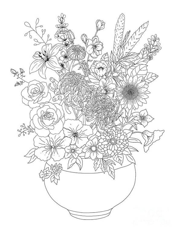 Flower vase coloring page poster by lisa brando