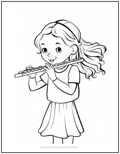 Girl with flute coloring page print it free