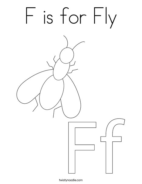 F is for fly coloring page