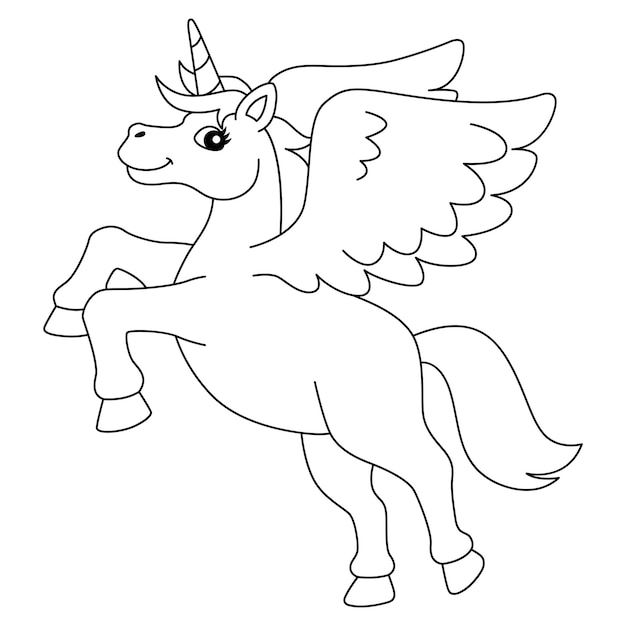 Premium vector flying unicorn coloring page isolated for kids