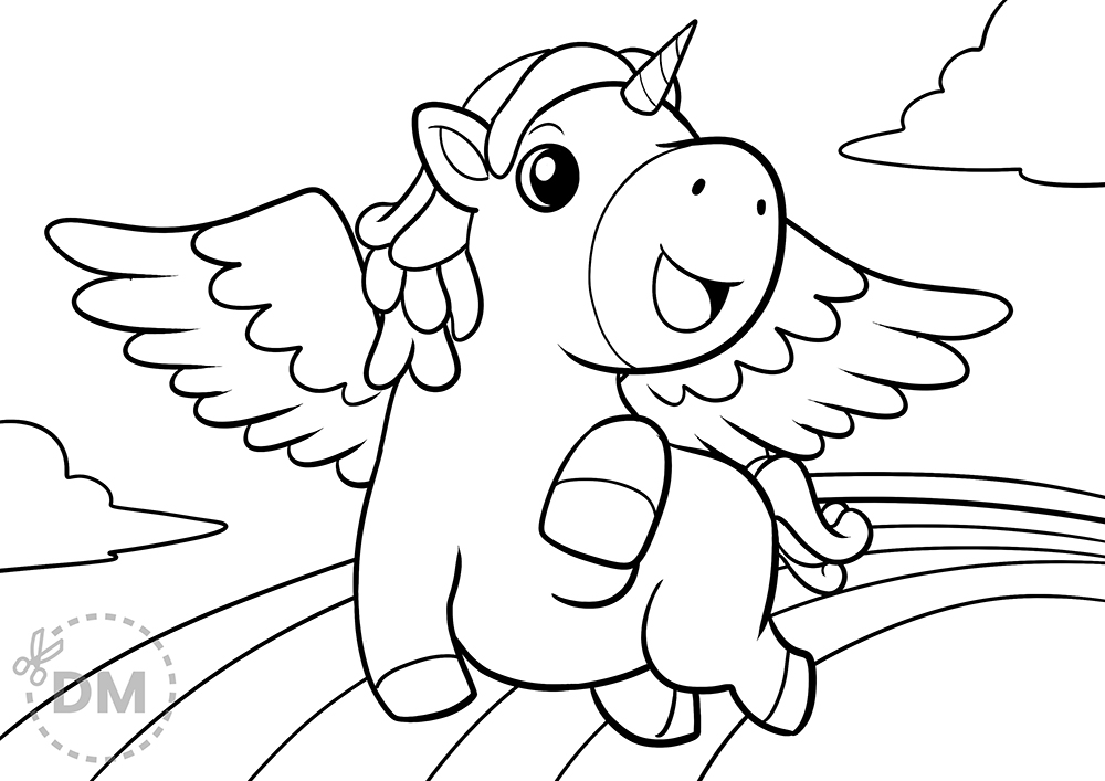 Flying unicorn coloring page for kids to color