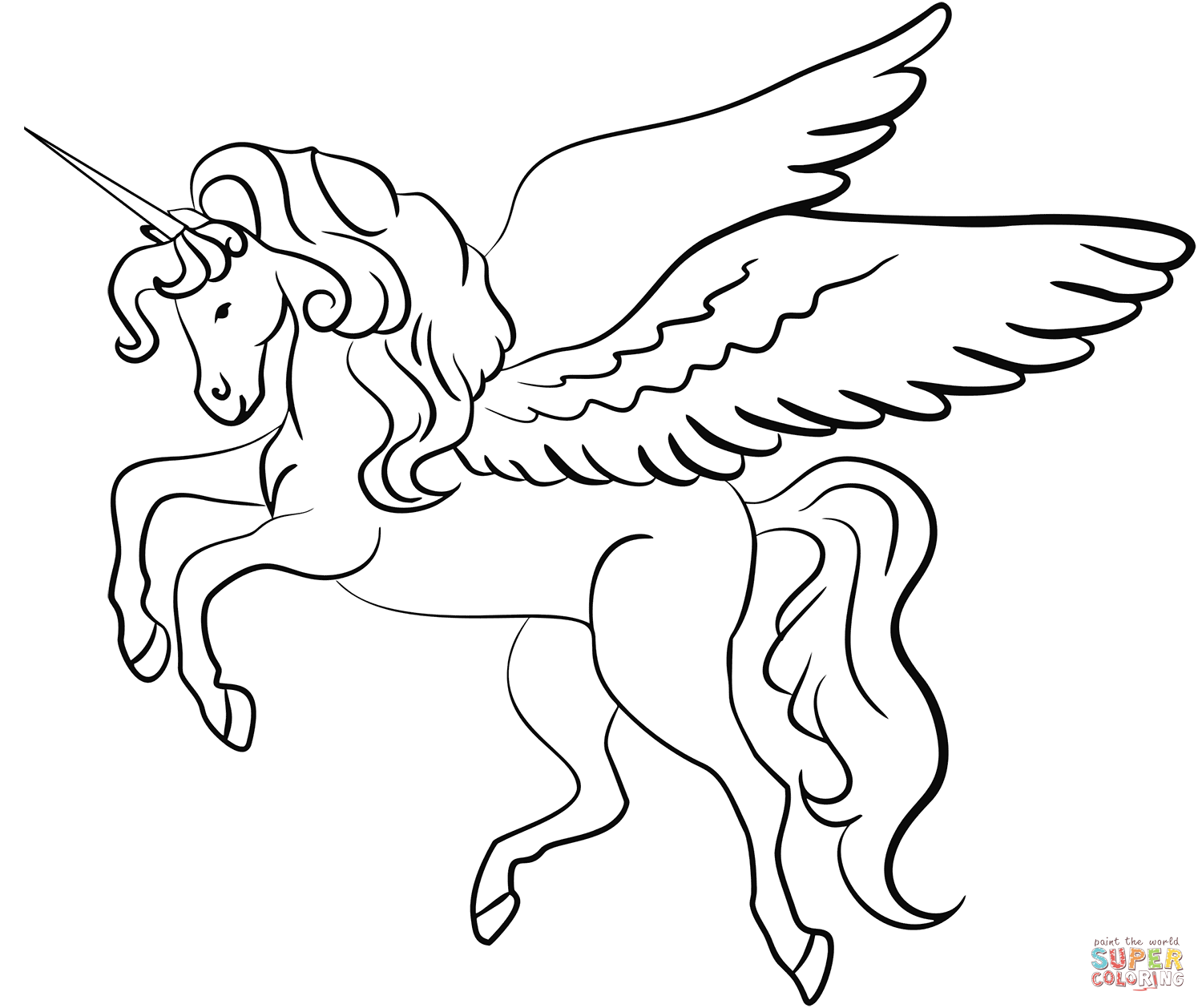 Winged unicorn coloring page free printable coloring pages