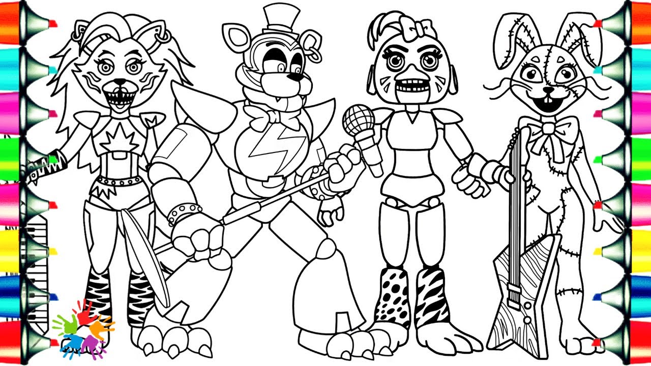 Fnaf security breach new coloring pages how to color five nights at freddys ncs music