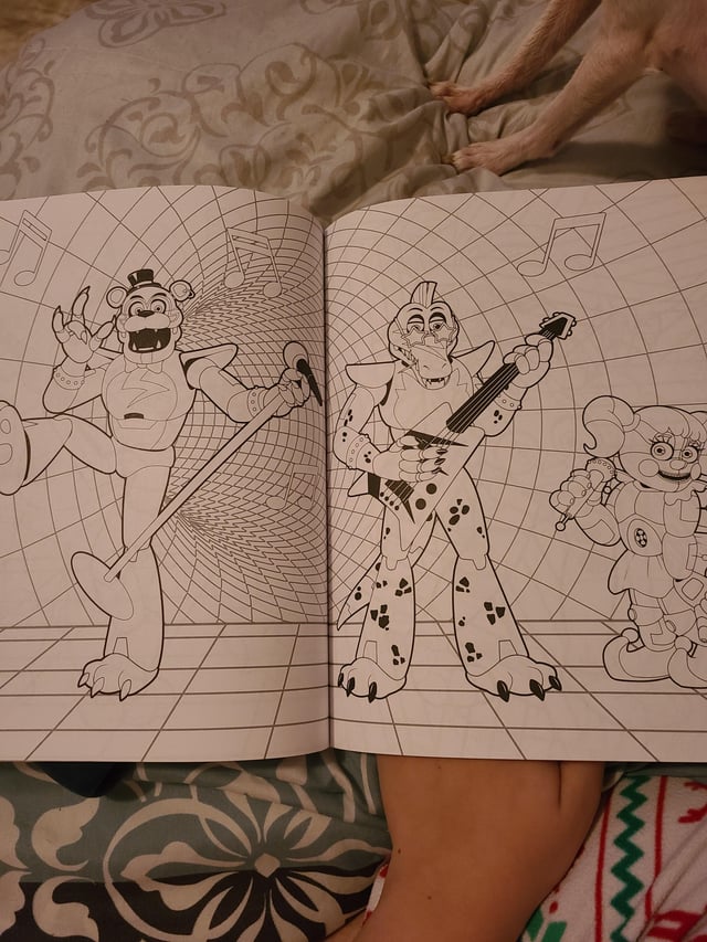 Found these in the fnaf coloring book i find it interesting that baby is only in pages that the security breach characters are in and that eleanor is in a coloring book