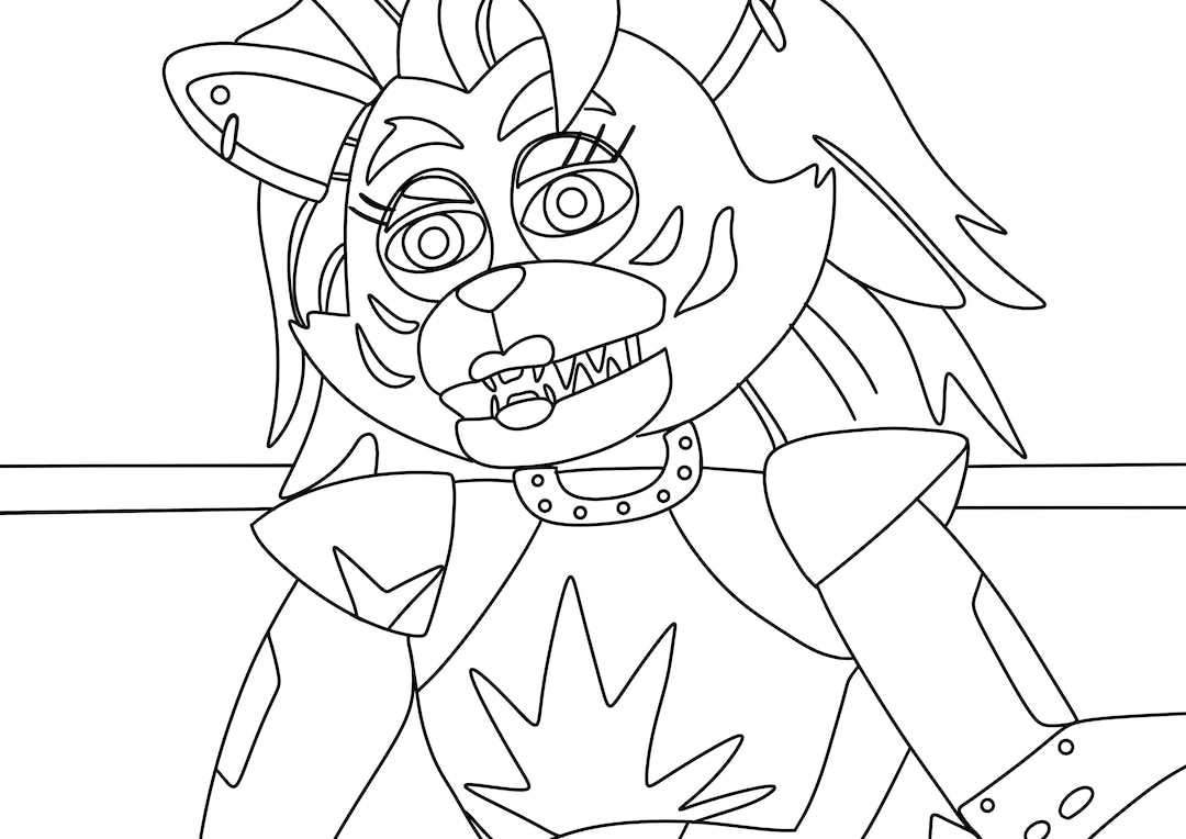 A digital downloadable adult colouring page five nights at freddys roxy security breach