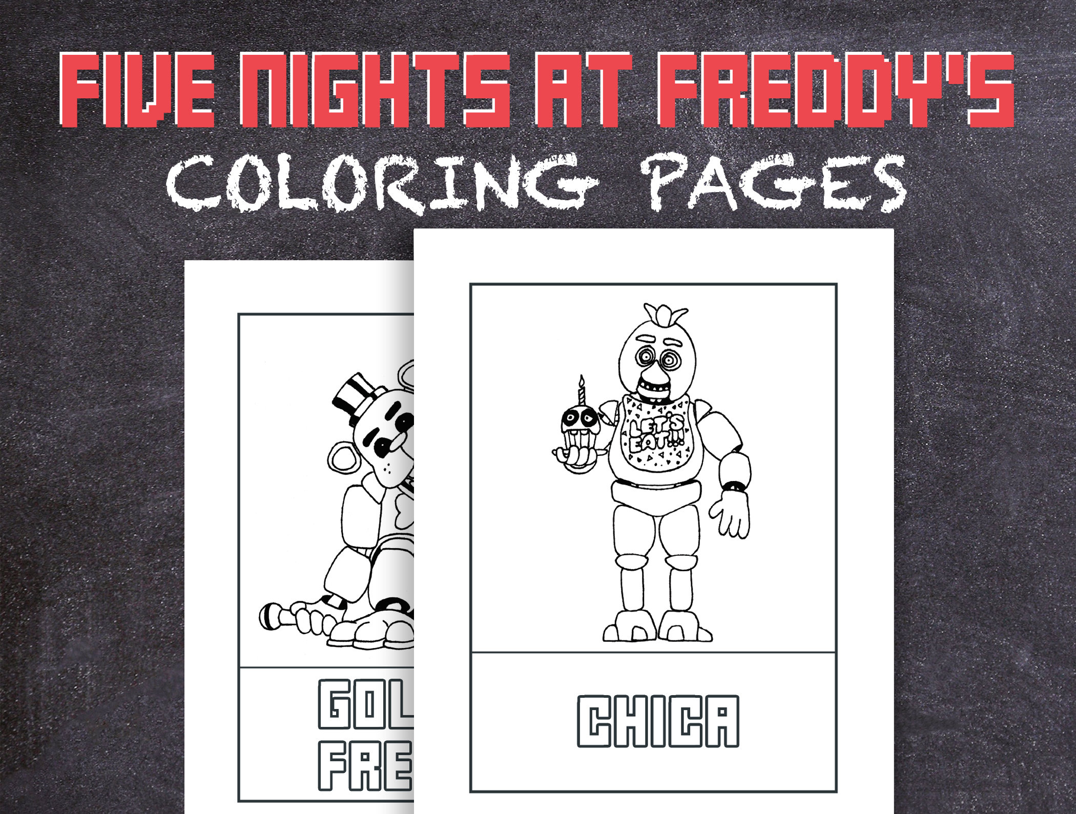 Five nights at freddys coloring pages fnaf colouring pages print at home pdf hand drawn instant download adult coloring book