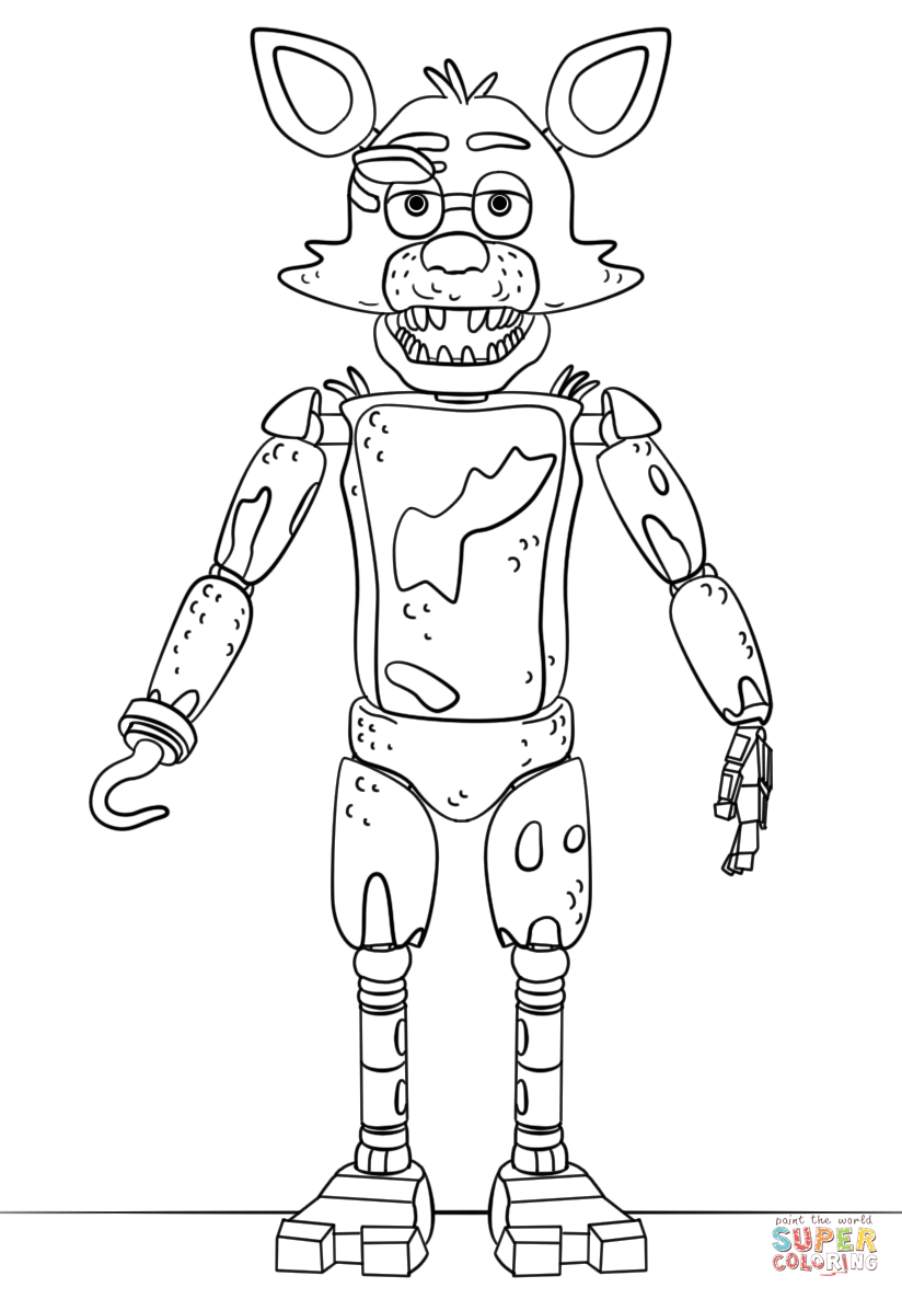 Fnaf toy foxy coloring page free printable coloring pages