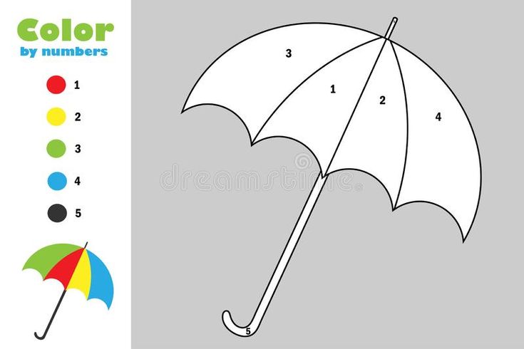 Umbrella in cartoon style color by number autumn education paper game for the development of childrenâ kids math worksheets umbrella coloring page paper games