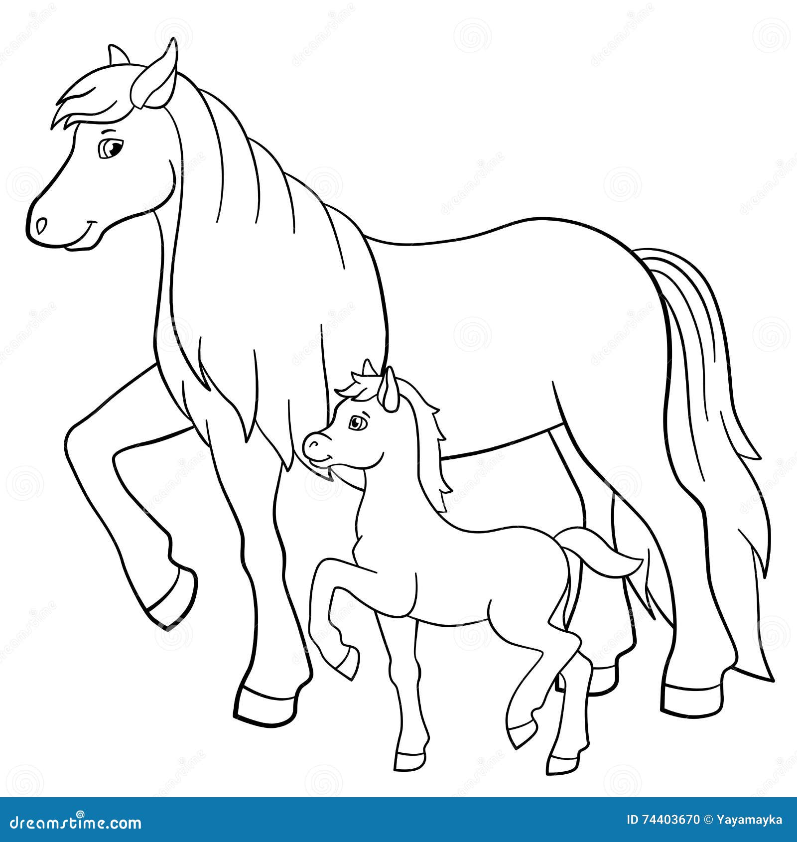Coloring pages farm animals mother horse with foal stock vector