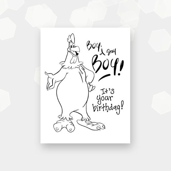 Printable card foghorn leghorn rooster print and colour at home greeting card printable diy