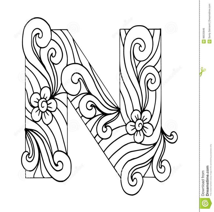 Zentangle stylized alphabet letter n in doodle style stock illustration