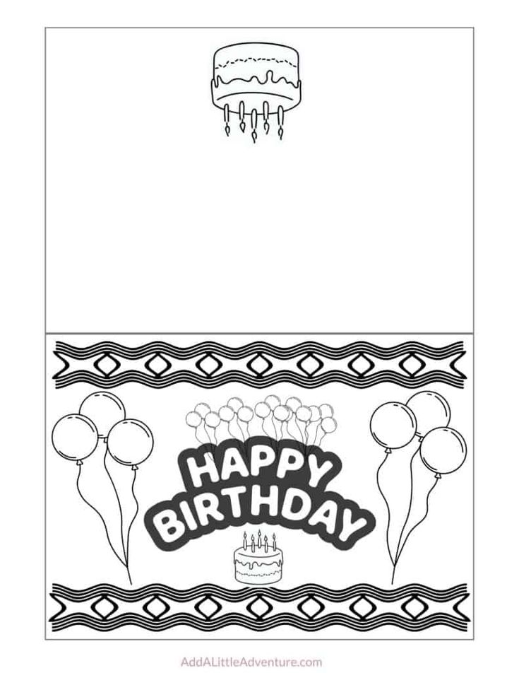 Foldable printable birthday cards to color