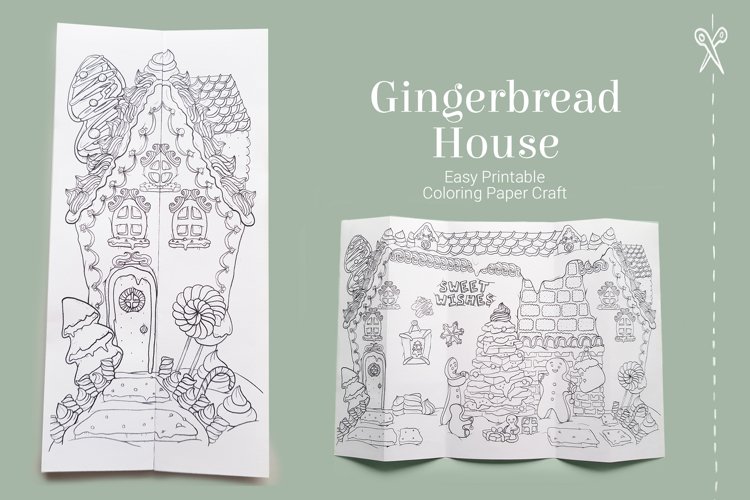 Christmas folding coloring page with gingerbread