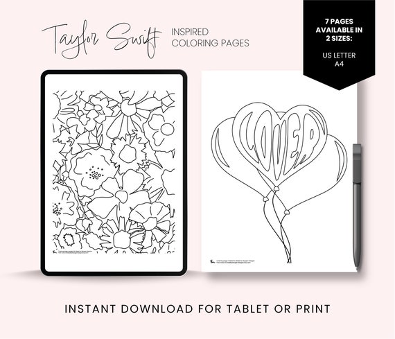 Swiftie coloring book taylor swift inspired instant download printable coloring pages digital coloring pages download now