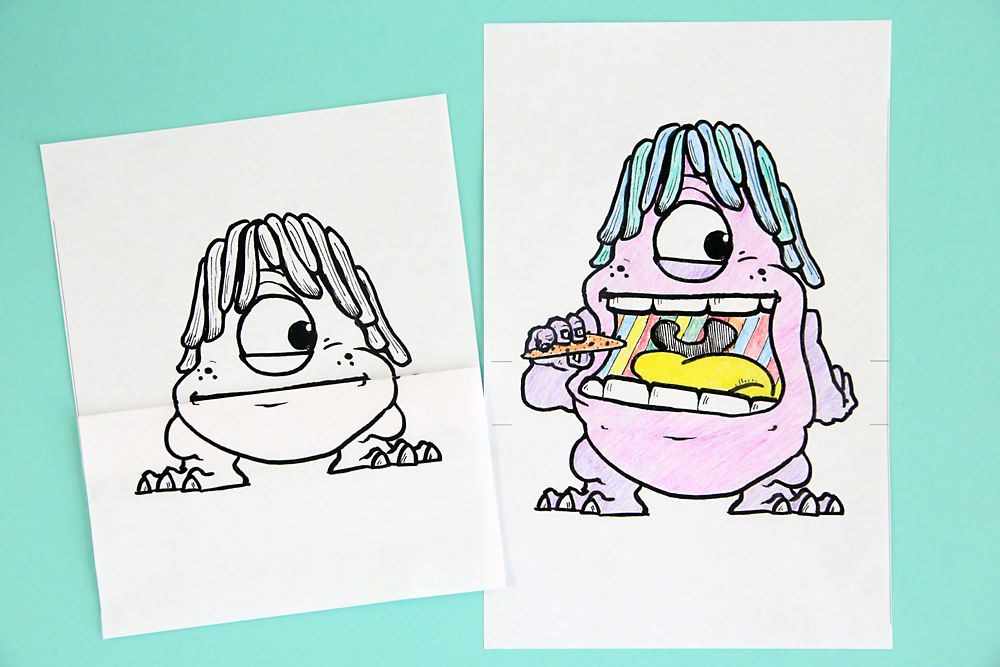 Monster coloring pages folding surprise