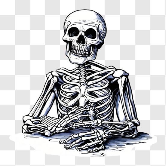 Download skeleton sitting at the table with folded hands png online