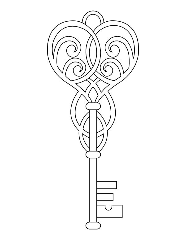 Printable heart skeleton key coloring page key drawings drawing stencils coloring pages