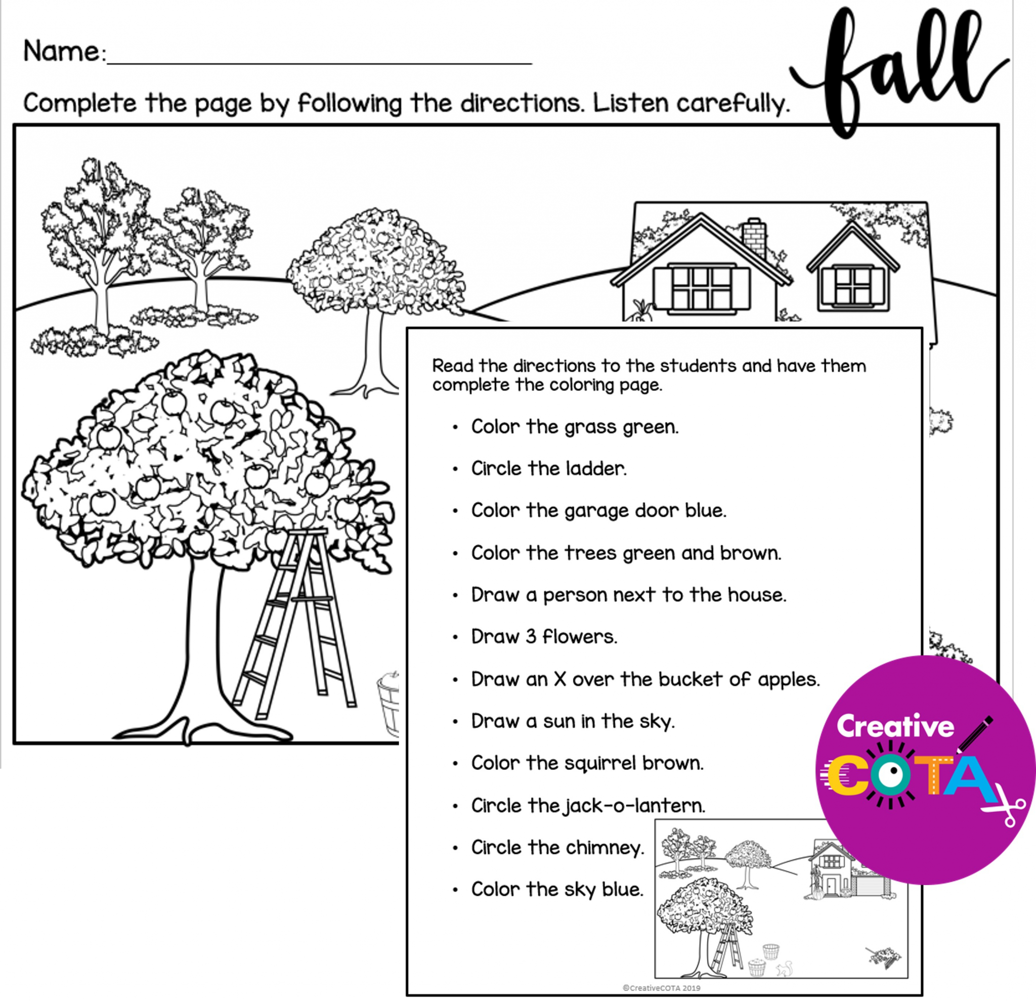 Fall and halloween following directions packet