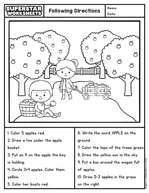 Following directions worksheets