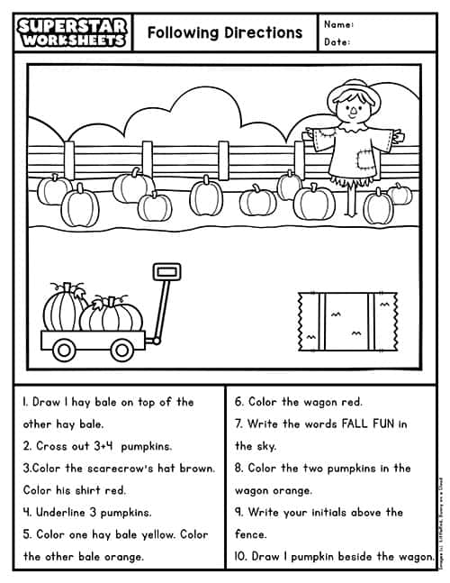 Following directions worksheets