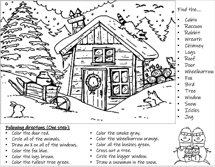 Following directions winter cabin page