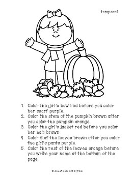 Fall following directions cards coloring sheets by sweet peas and pigtails