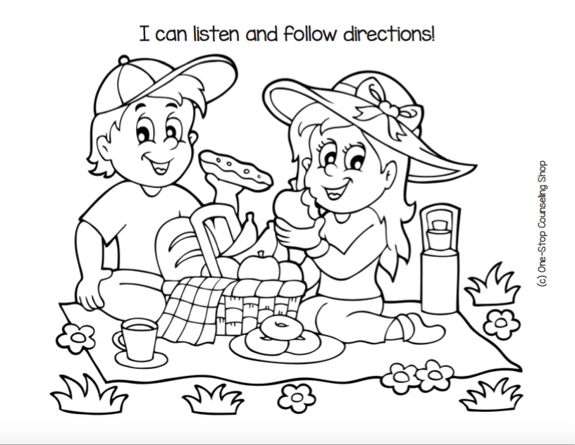 Listening following directions coloring activities â one