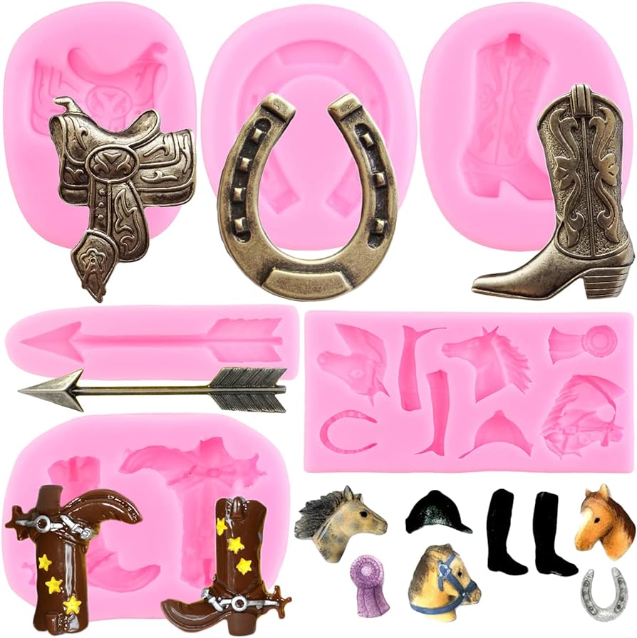 Zixiang horse silicone mold horseshoe fondant molds cowboy boot mold saddle mold feather arrow mold for cake decorating cupcake topper candy chocolate polymer clay gum paste set of home