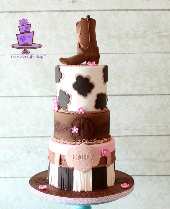 Girly western birthday cake plus cowboy boot topper pictorial the violet cake shopâ