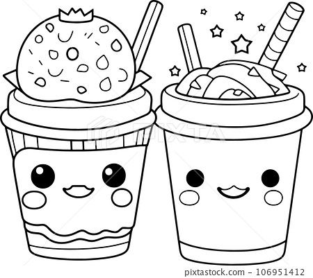 Cute fast food black and white coloring page