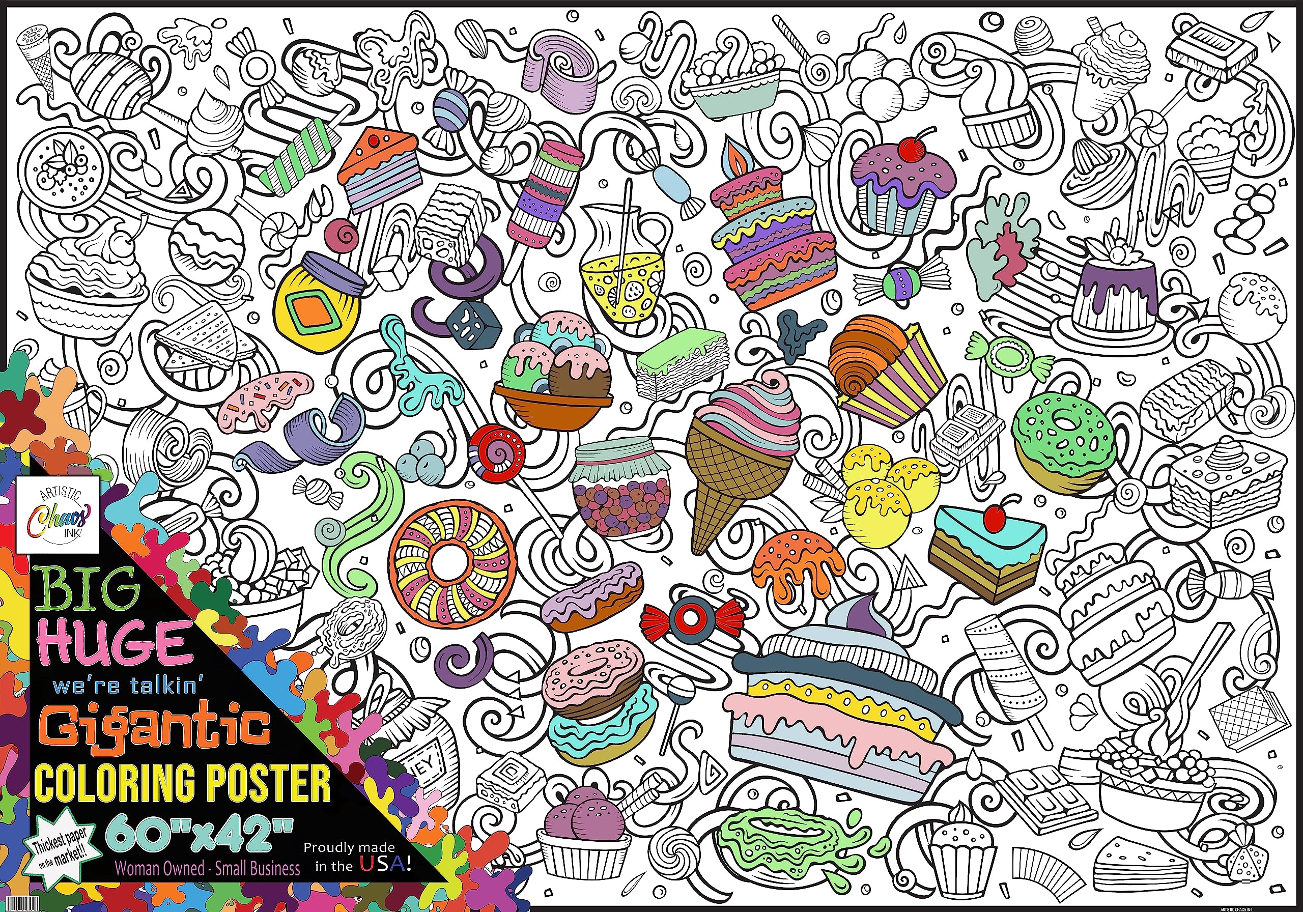 Artistic chaos ink giant coloring posters made in the usa rolled not folded giant coloring pages great craft for school party activities drawing roll x sweets