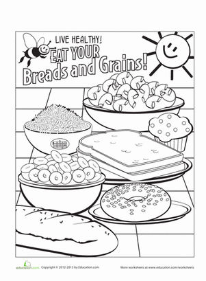 Food groups coloring page breads and grains group meals coloring worksheets for kindergarten grain foods