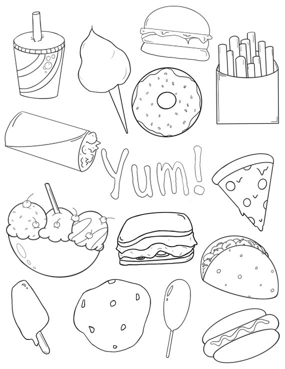 Food coloring page printable coloring sheet digital download pdf food coloring sheet pdf coloring page