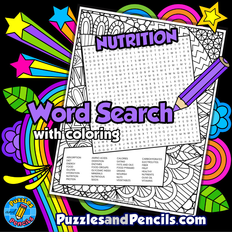 Nutrition word search puzzle activity page with coloring wordsearch made by teachers