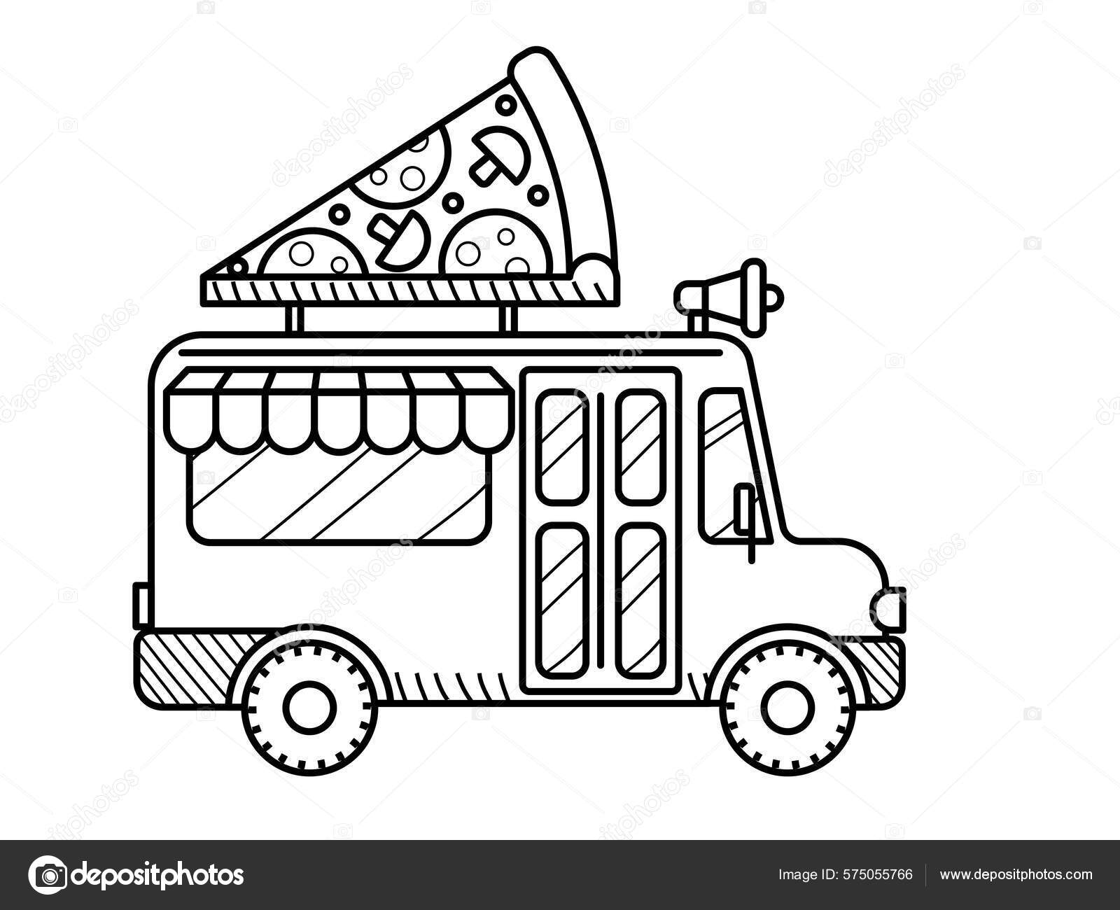 Pizza van coloring page kids cartoon food truck isolated white stock vector by soniaeps