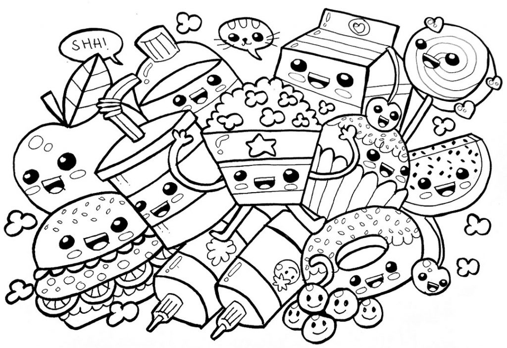 Coloring pages kawaii food snack coloring pages