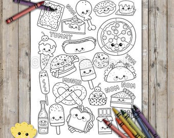 Printable junk food coloring page digital download hand